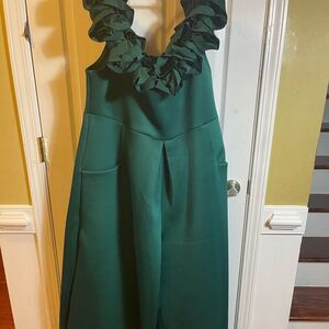 NWT XPLUS Wear Hunter Green jumpsuit ruffle neck and shoulder Size 3XL